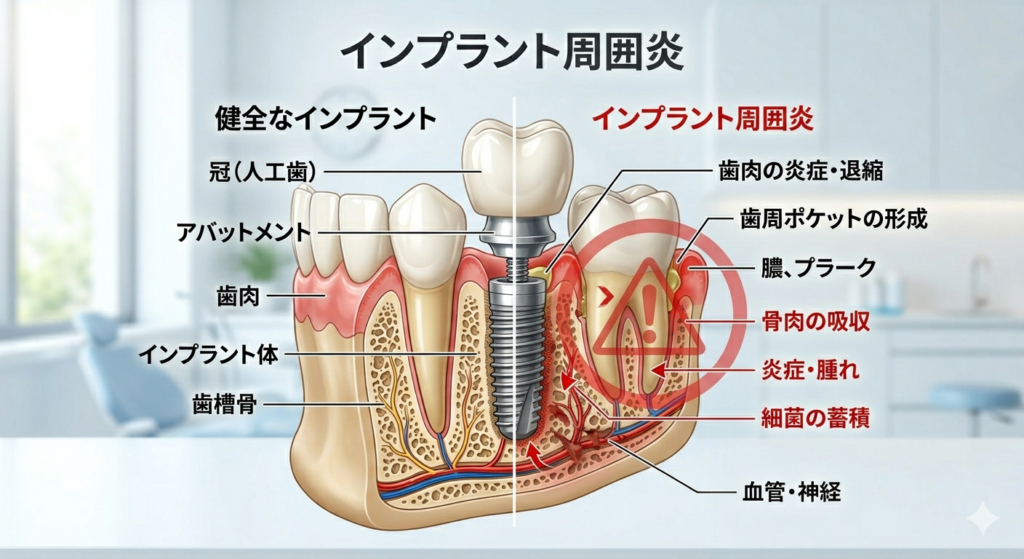 インプラントの耐用年数を縮める主な要因