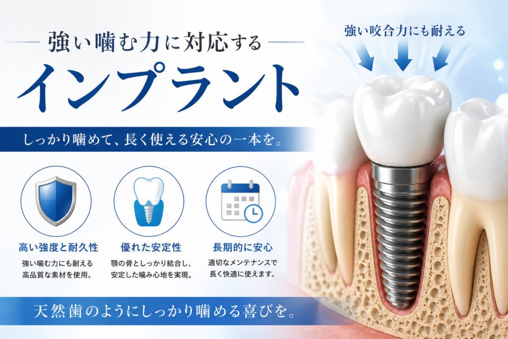 強い噛む力に対応する人工歯が必要になるため